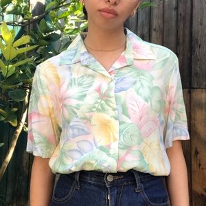 Patel tropical vacation button down top